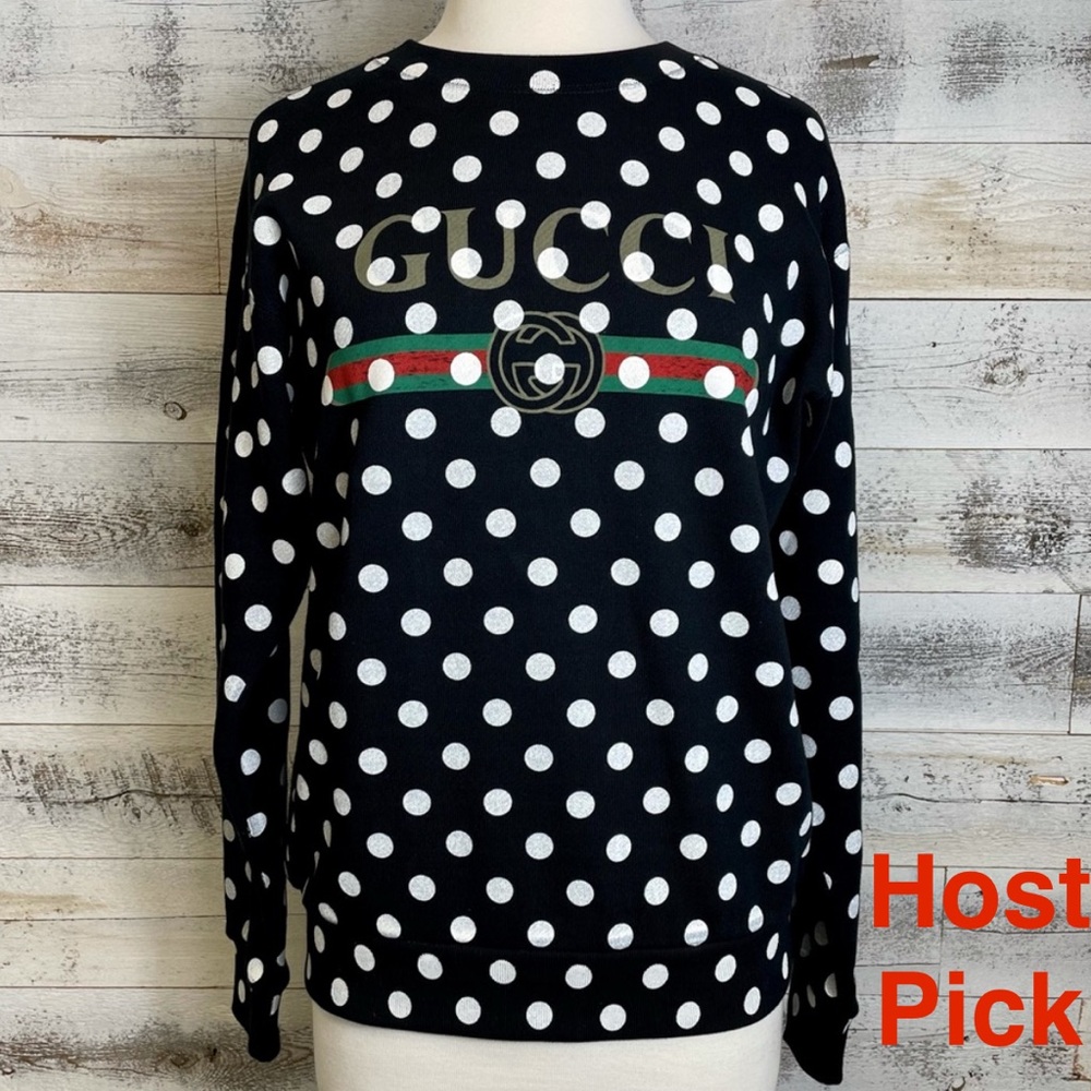 Gucci Black Logo Polka Dot Sweatshirt XXXS XS 617964 Designer Luxury Top Trendy
